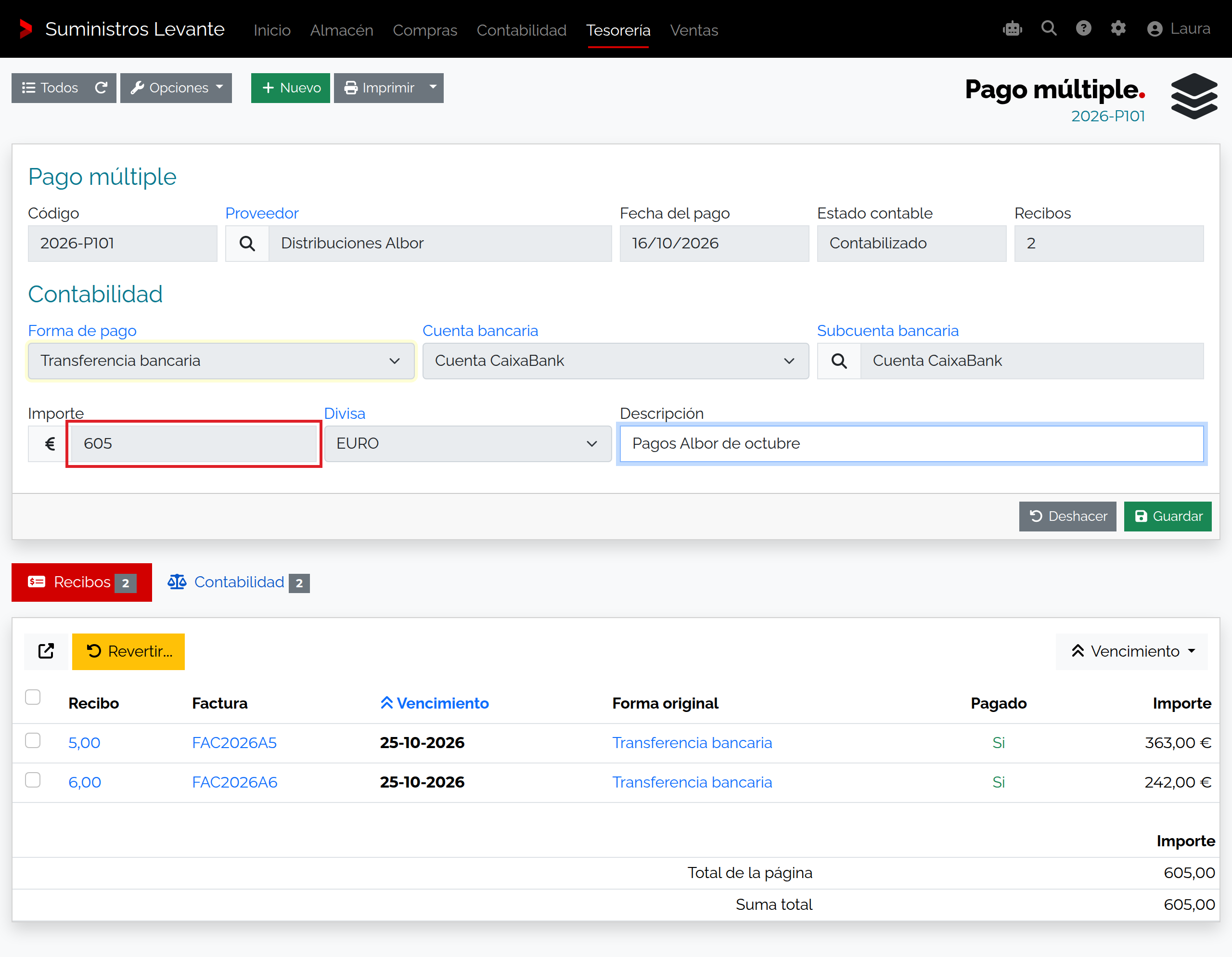 Captura de Agrupar y registrar varios pagos a proveedores