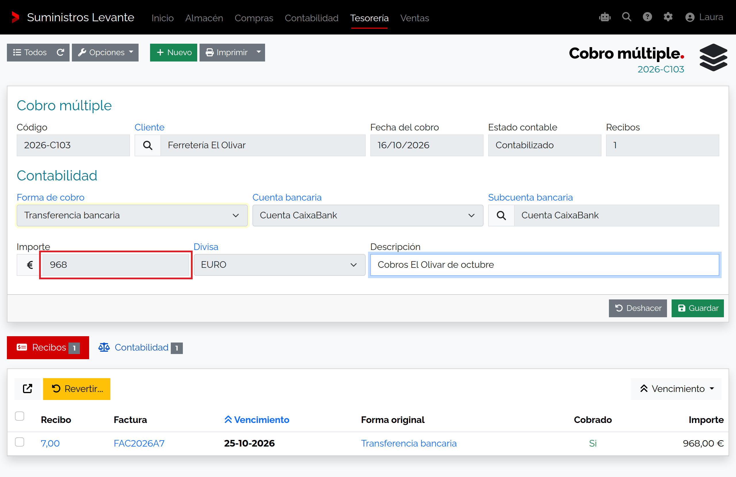 Captura de Revertir un lote de cobros o pagos