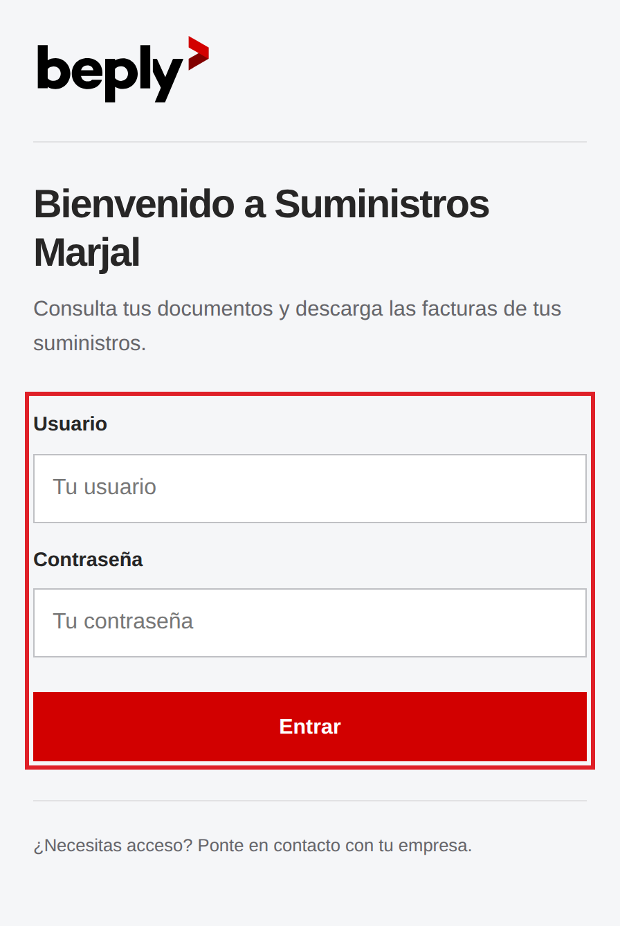 Acceso al portal de Suministros Marjal.