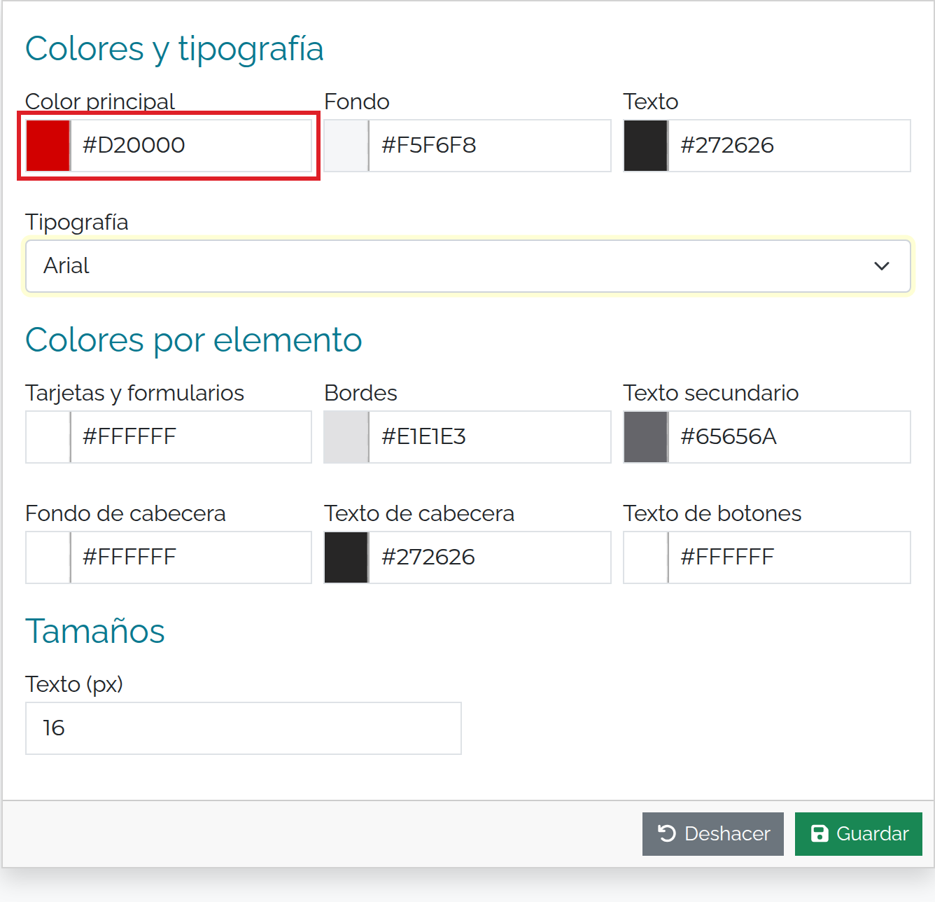 Colores y tipografía del portal.