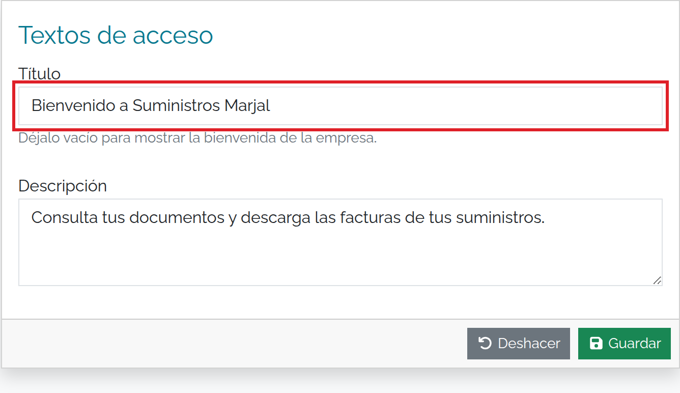 Título y descripción de acceso guardados.