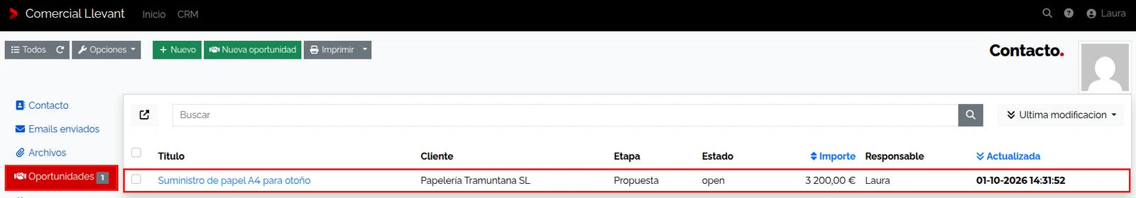 Oportunidad relacionada con Clara Vidal