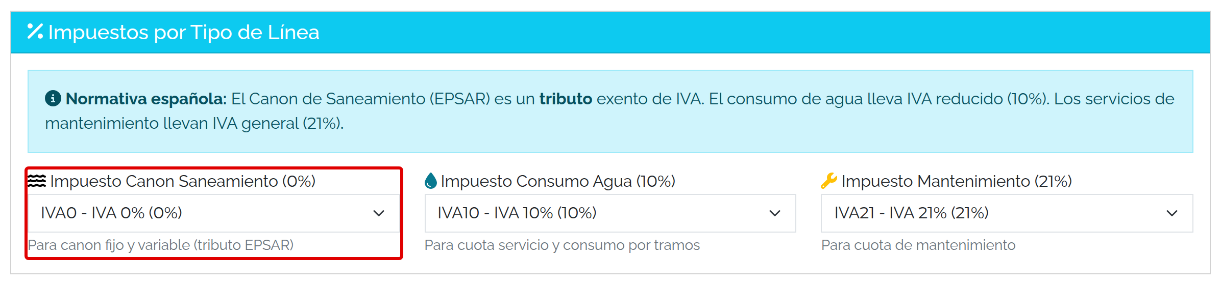 Impuestos por línea