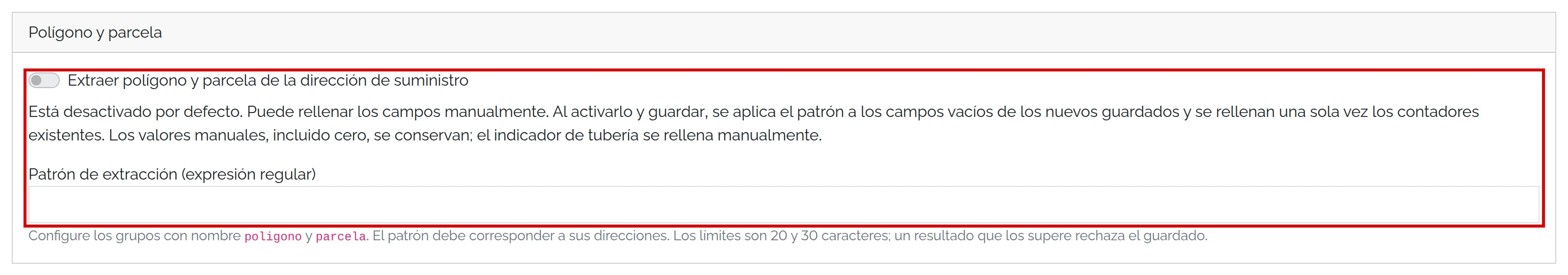 Extracción de polígono y parcela, desactivada por defecto