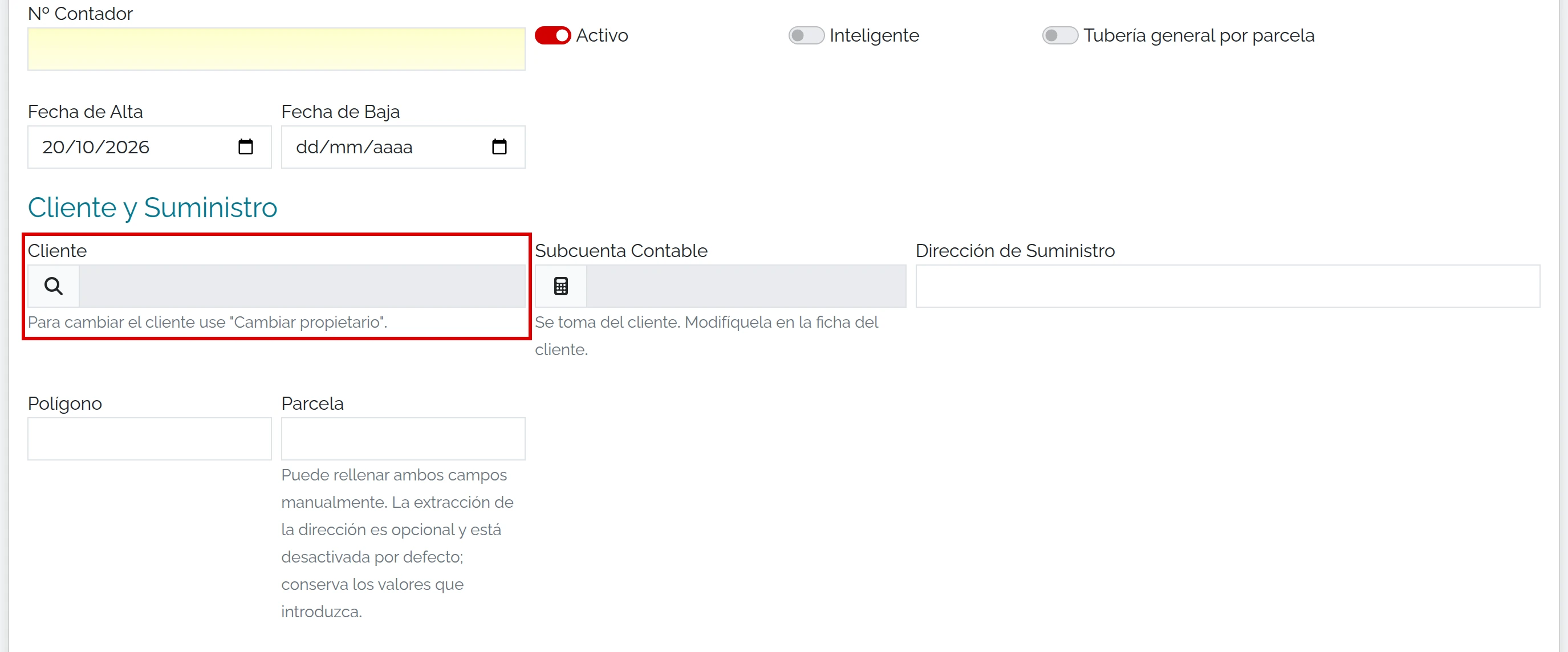 Alta general con cliente vacío y bloqueado