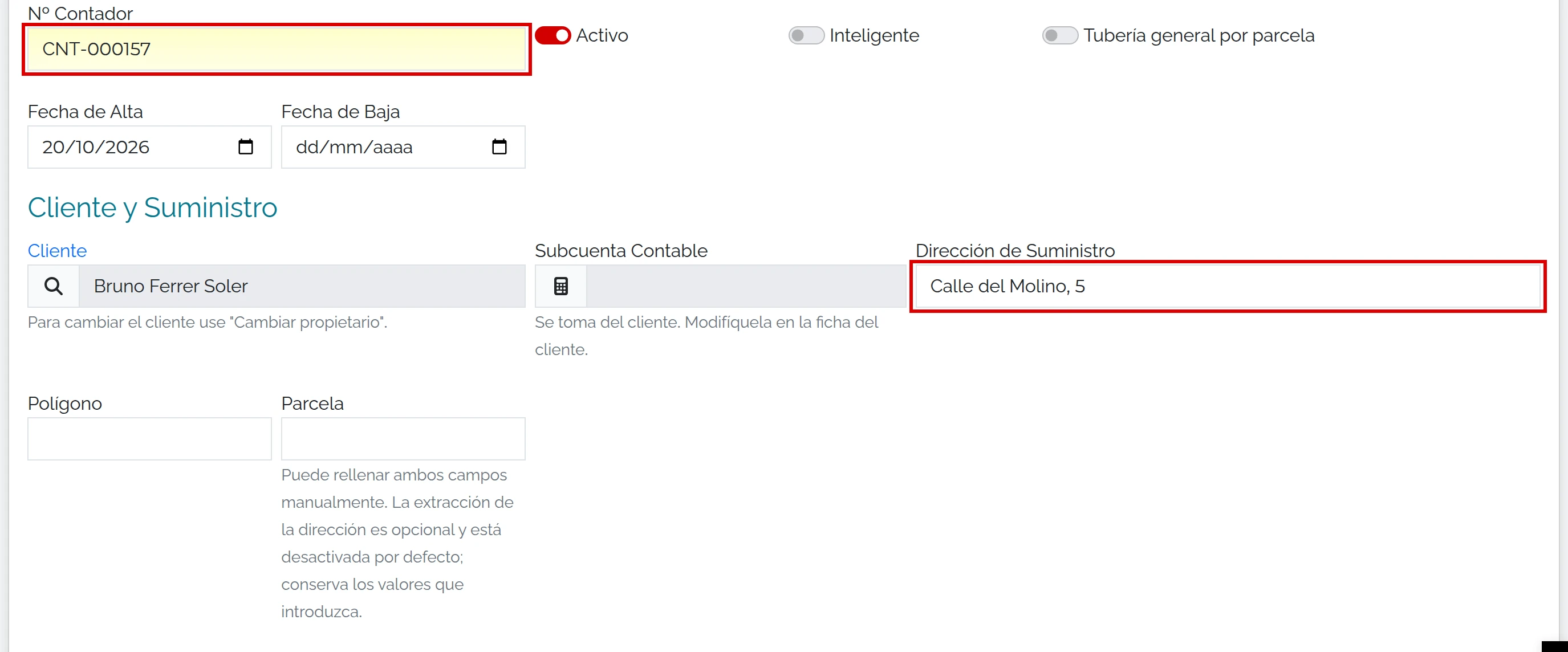 Alta de contador