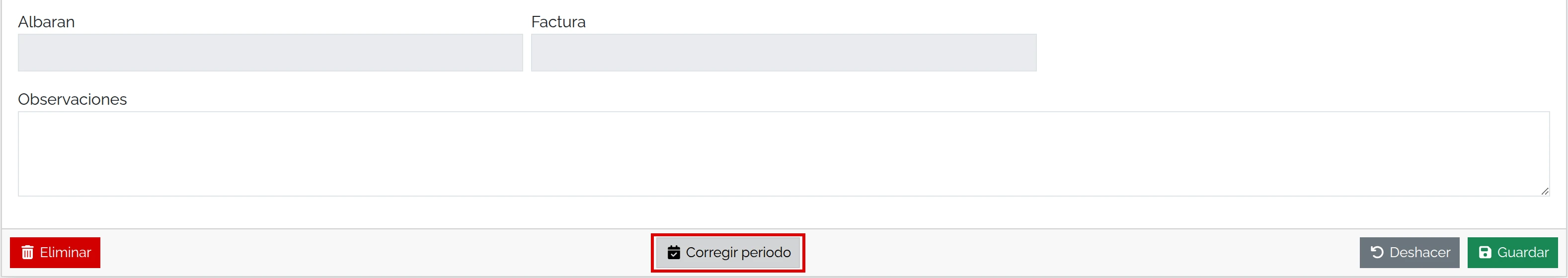Ficha de la lectura de marzo con el botón Corregir periodo