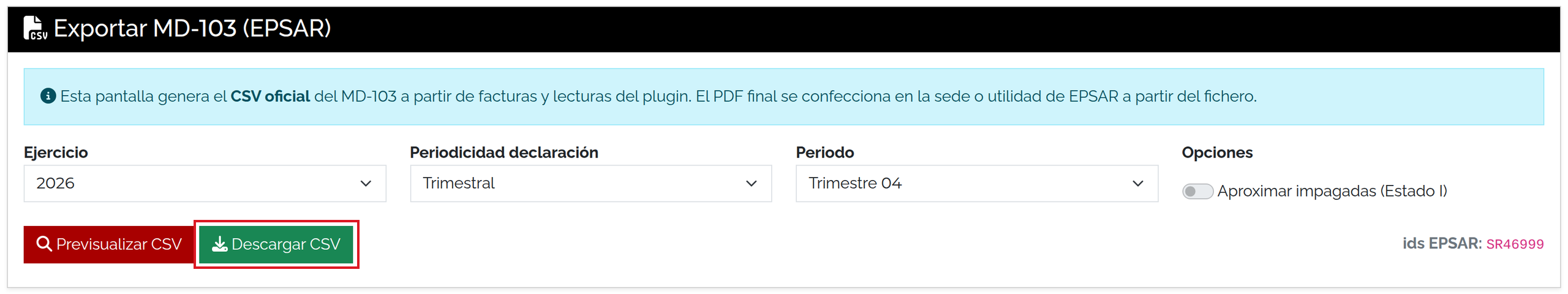 Previsualización sin errores bloqueantes y botón Descargar CSV habilitado