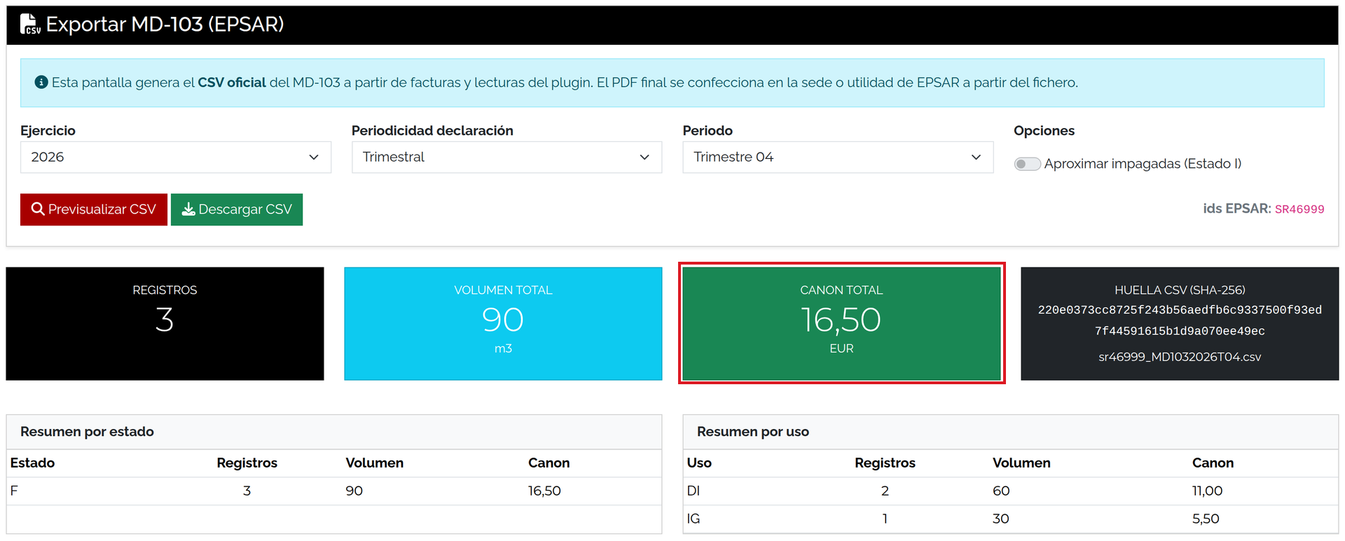 MD-103 del periodo con resumen y descarga habilitada