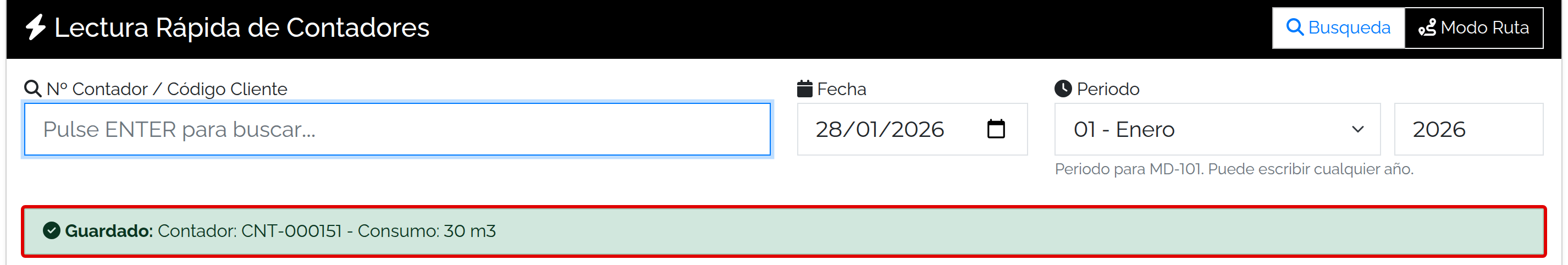 Consumo de 30 m³ guardado