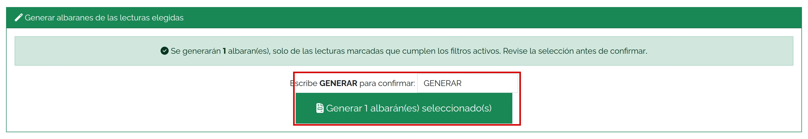 Confirmar con GENERAR
