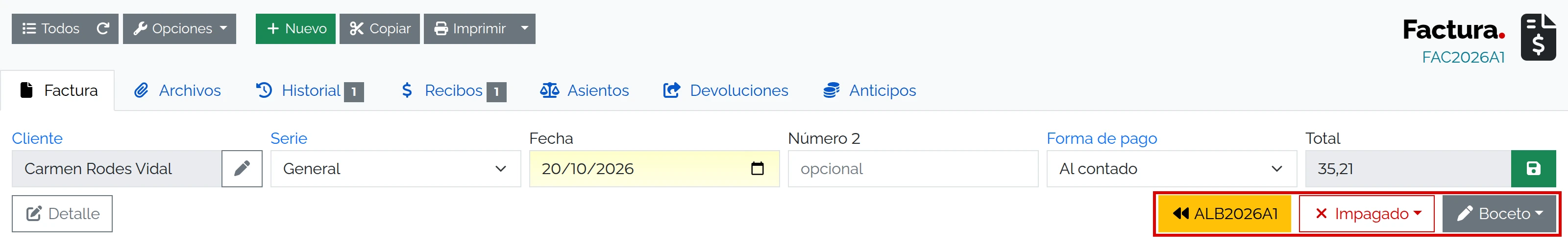 Comprobar la factura y su estado