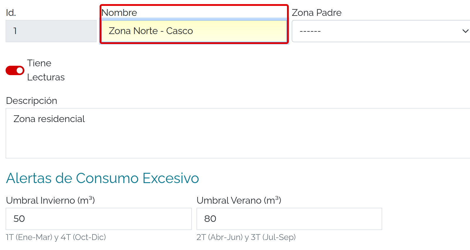 Ficha con umbrales