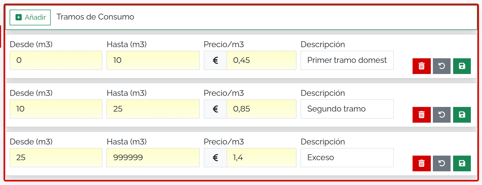 Tres bloques ordenados