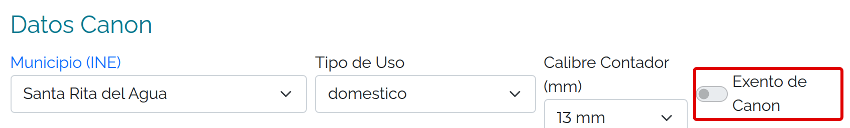 Campos de exención en Datos Canon