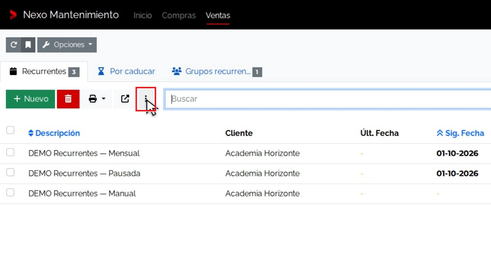 Cargar una cuota desde un archivo: zona relevante ampliada y resaltada en rojo