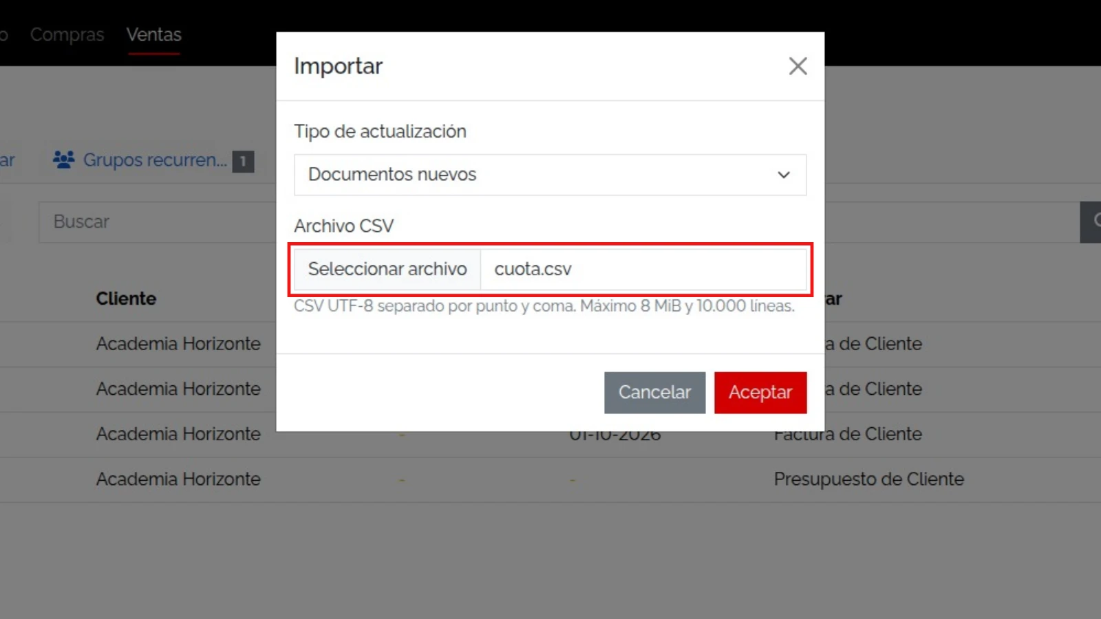 Importar la plantilla
