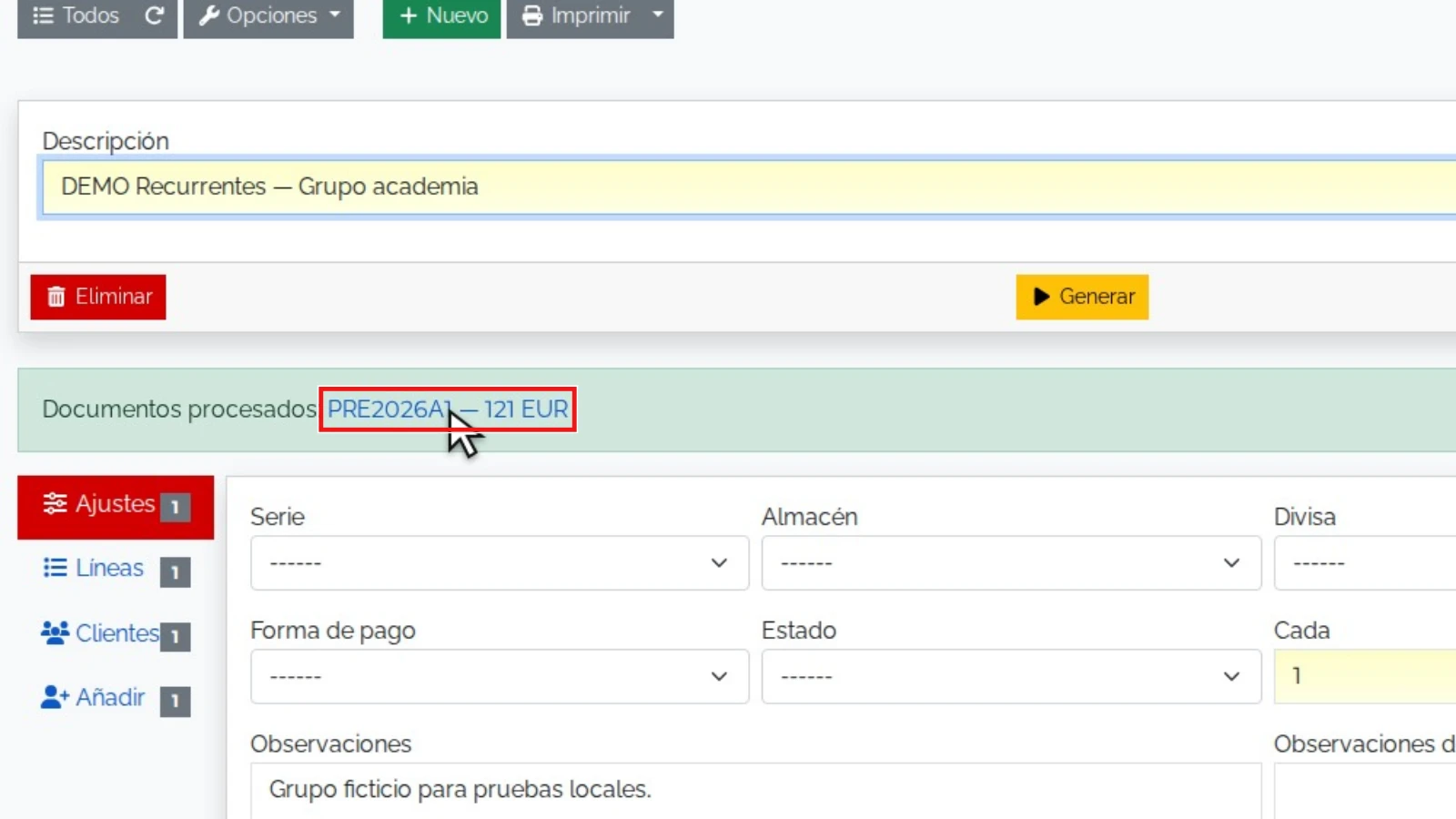 Documentos del grupo: zona relevante ampliada y resaltada en rojo