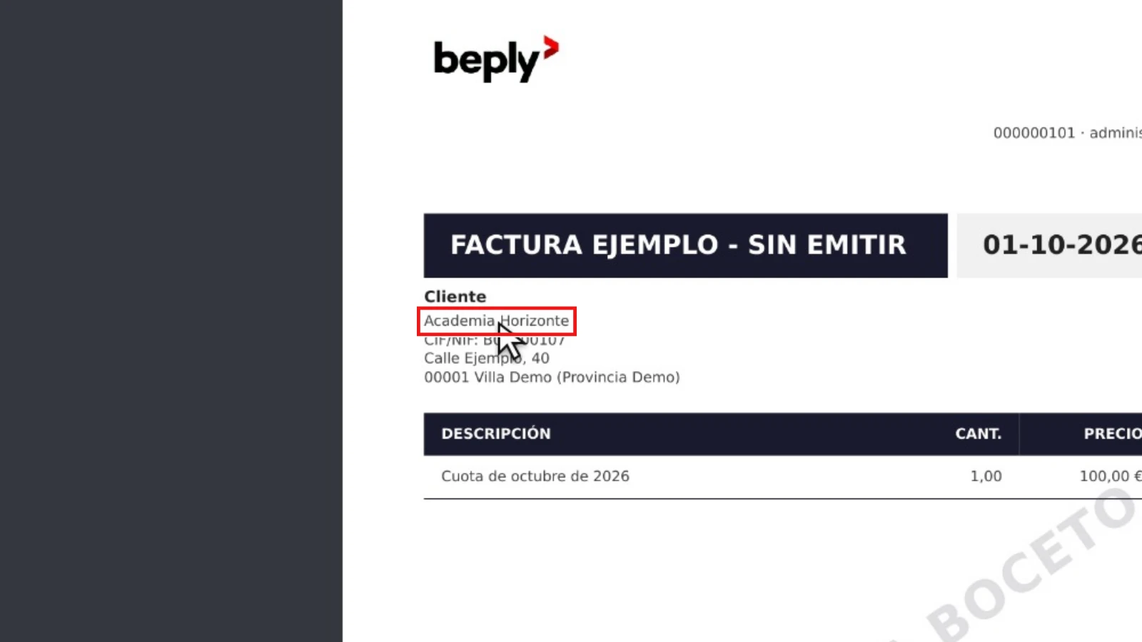 La muestra sin emitir: zona relevante ampliada y resaltada en rojo