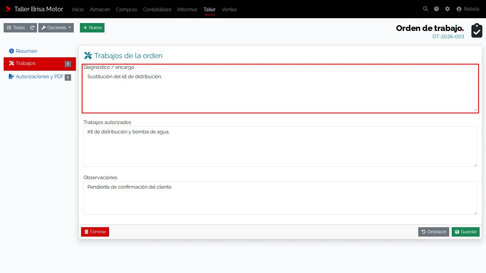 Marcar una orden como finalizada y contrastar registros