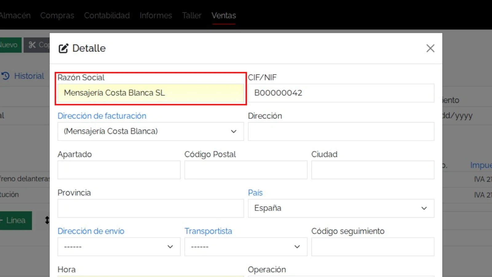 Cliente del presupuesto en Detalle