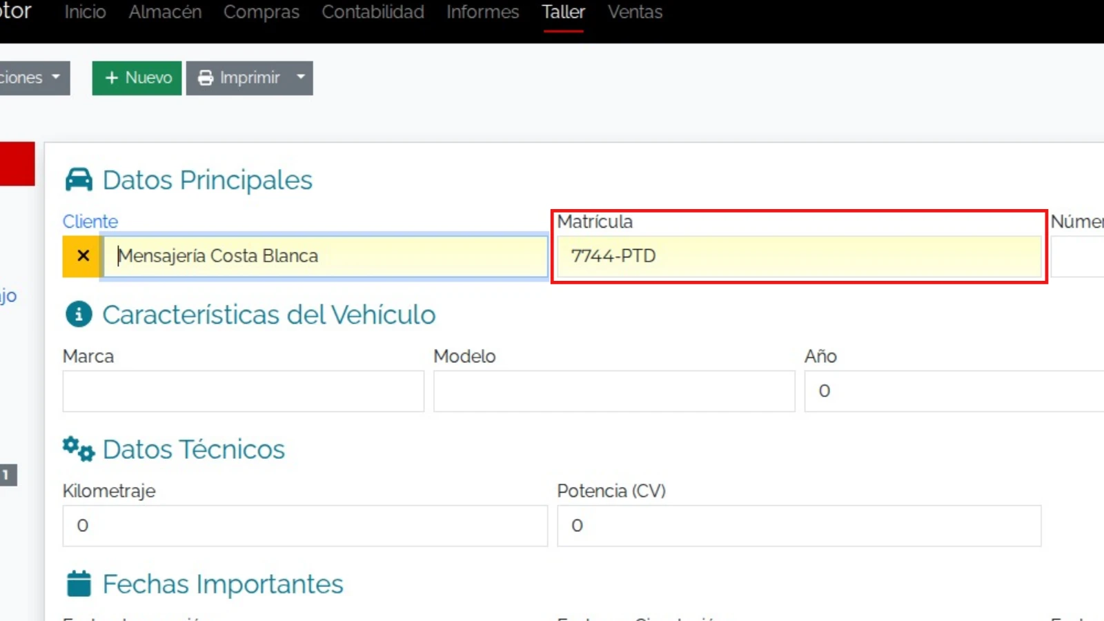 Ficha de 7744-PTD asociada a Mensajería Costa Blanca