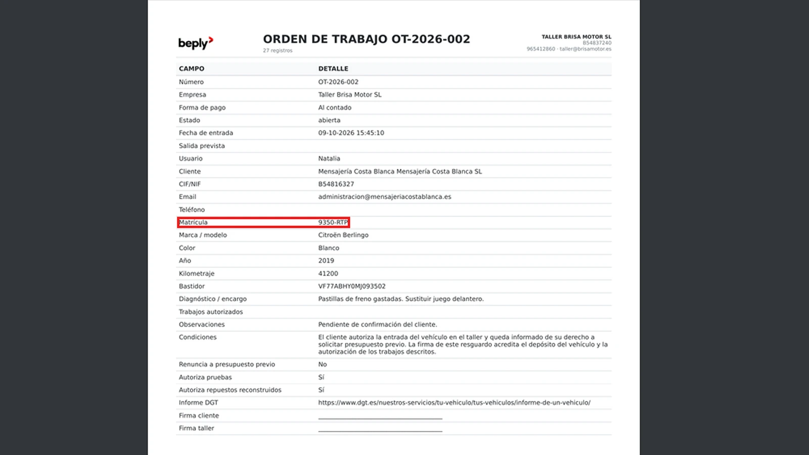 Documento revisado, sin firma recogida